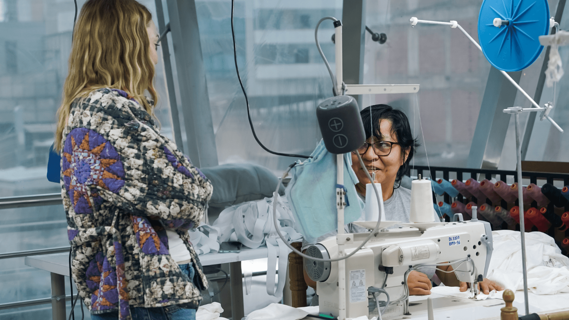 Sewing operator working on a garment
